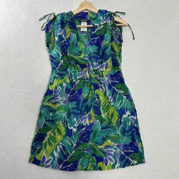 Lauren Ralph Lauren Swim Cover Mini Dress Womens S Green Floral Tropical Beach - Picture 1 of 13